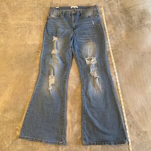 Almost Famous Trendy Stretchy Distressed Ripped Flare Bell Bottom Jeans Size 13